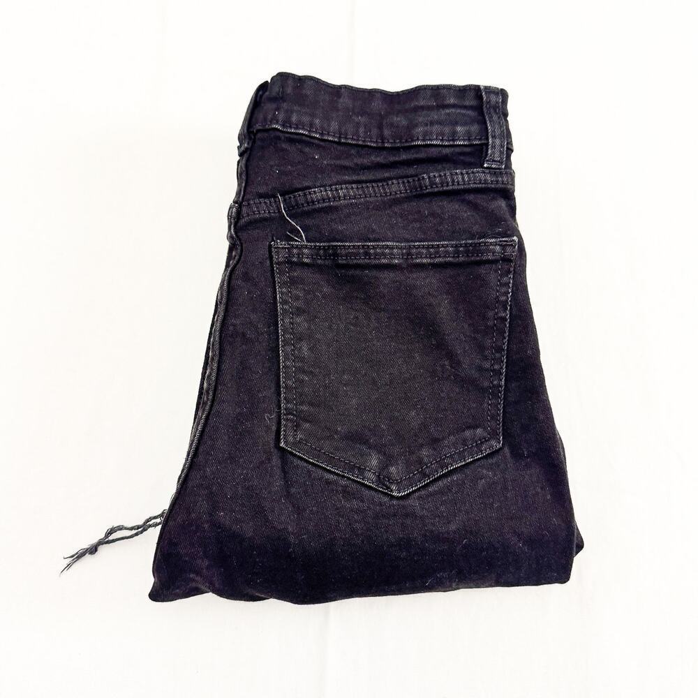 Zara Black Bootcut Straight Leg Raw Hem Cropped Denim Jeans Zip Fly Size 6